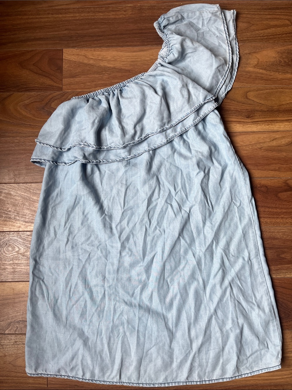 BB Dakota Light Blue One-Shoulder Ruffle Dress Summer Denim Mini Medium Size